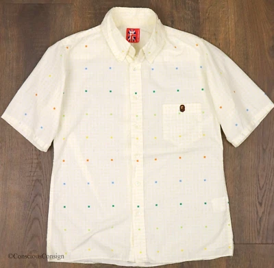 A Bathing Ape Bape XS Button Yellow Colorful Cotton Short Sleeve Shirt Japan - Image 1 of 4