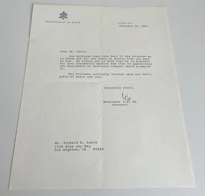 Vatican City - Secretariat of State Monsignor Signed Letter - 1986 - Picture 1 of 5
