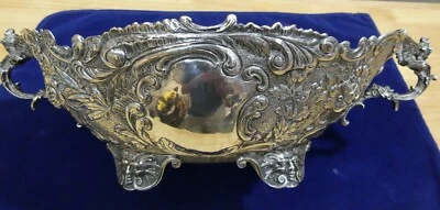 Antiguo centro de mesa alemán 800 plata repujado cuenco mango querubín patas Medusa Foto 1 de 4
