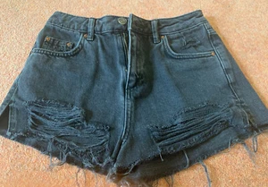 TOP SHOP MOTO DENIM BLACK RIPPED STYLE SHORTS WOMEN'S TALL WAIST 26 - Picture 1 of 4