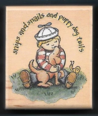BOY SNAILS PUPPY DOG TAILS NURSERY RHYME Child STAMPINGTON & CO RUBBER STAMP  - Изображение 1 из 3