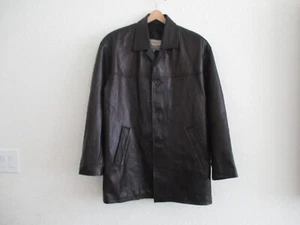 Remy Leather Jacket Mens 42 W48 Black Lined Pockets Button Collar Coat USA Made - Picture 1 of 16