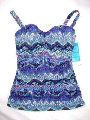 Traje de baño Tankini con aros Profile para mujer talla 32 copa D azul multi chevron Foto 1 de 4