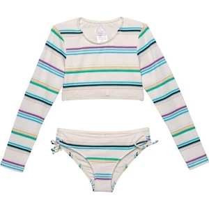 O'Neill Girls 14 Long Sleeve Crop Rash Guard Set 2 Pc Swimsuit Lowtide Pique - Picture 1 of 2