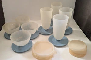 Vtg Tupperware DESSERT CUPS Tall Short Lot of 8 w Lids White Gray Parfait Sundae - Picture 1 of 10