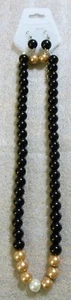 Necklace & Earring Set Glass Pearl White Copper Black 18" W/Ext - Picture 1 of 2