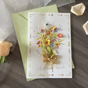 6x Dried Flower Floral Blank Greeting Card Paper with Envelopes Retro Gifts Cute - Picture 1 of 10