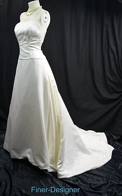 Designer couture Ivory satin Wedding gown bridal dress strapless train 12 $1275 - Image 1 of 4