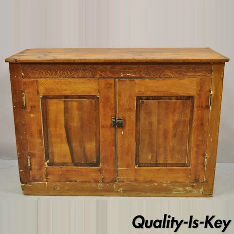 Antique American Primitive Country Pine Wood 2 Door Cupboard Hutch Cabinet Cover