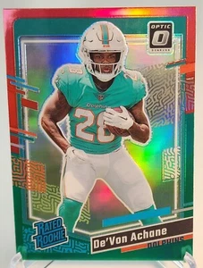 De'Von Achane 2023 Optic Rated Rookie Red & Green Prizm #365 Rookie RC Dolphins - Imagen 1 de 2