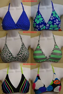 O'RAGEOUS cheetah/geo/flower REVERSIBLE halter swim bikini top,girl 7,8,10,12,14 - Picture 1 of 7