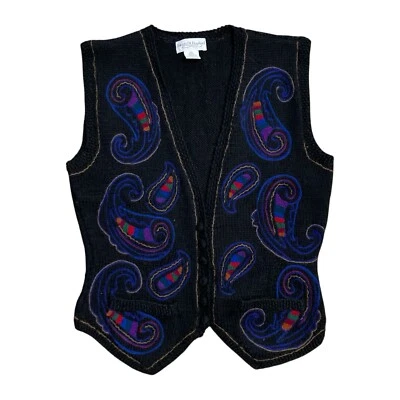 Vintage Tricots St Raphael Sweater Vest Womens Medium Black New Wool Button - Image 1 of 4
