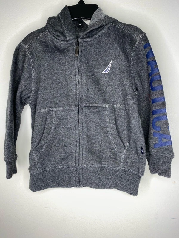 Nautica Boys' Fleece Long Sleeve Full Zip Logo Sweater Hoodie Size 5 Grey