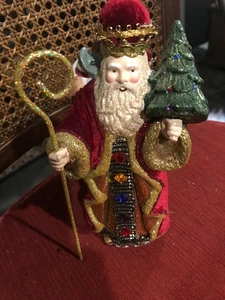 Katherine’s Collection Santa Staff Tree toys Old World Figurine Cloth Coat 9” - Picture 1 of 3