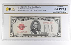 1928 E $5 US Legal Tender Fr#1530 Choice Unc 64 PPQ PCGS *3933 - Picture 1 of 3