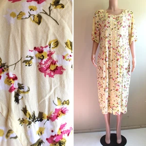 La Cera Cottagecore Kleid 2X Plus gelb Blumen Knopf Viskose SS Tie Back Vintage 90er - Bild 1 von 9