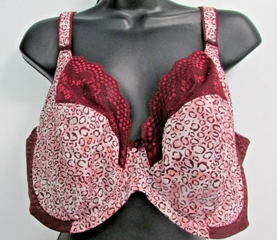 NEW 42I ELOMI PLUNGE Top Cup Lace Underwire Bra Adjustable Strap Red Geometric - Image 1 of 4