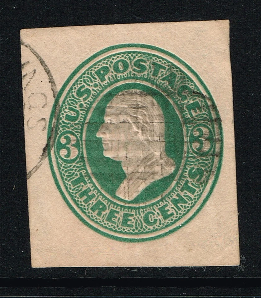 U165 Cut Square 3c Used, Hinged   Green on Cream Issued 1874-86 Washington   3 - Image 1 of 1