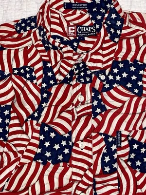 De Colección Chaps•Ralph Lauren AOP Bandera Americana Camisa Manga Corta Para Hombres•L EE. UU. Patriótica Foto 1 de 4