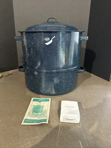 Vintage Granito Smaltato Doppio Vapore Pentola 15” Frutti di Mare Brodo Rubinetto Lee Bros - Foto 1 di 10