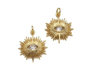 CZ Micro Pave Evil Eye On North Star Shaped Pendant/Charm, Gold Radiate Cubic - Bild 1 von 5