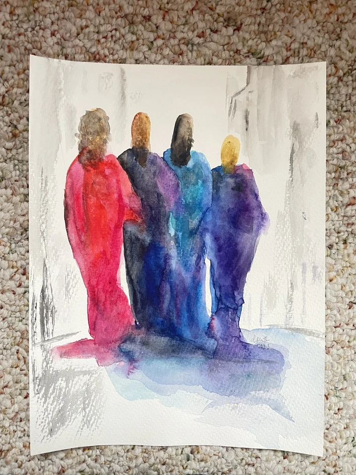 Original Watercolor Abstract, Women-  9x12, Red, Purple, Blue  - Image 1 of 4