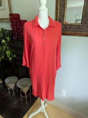 Michael Stars Womens Small Cecily Cotton Gauze Red Crinkle Dress Made In USA 159 - Image 1 of 4