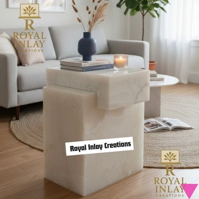 Sculptural white Onyx Side Table -  White Stone Accent Table -minimalist Table - Image 1 of 4