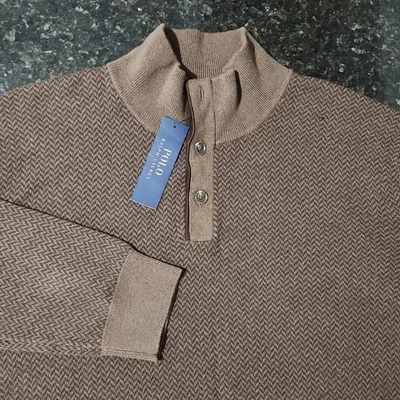 Nuevo con etiquetas Polo Ralph Lauren Lana Pata de Gallo Henley Suéter Pullover Preppy Para Hombres 2XLT Foto 1 de 4