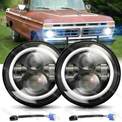 Par de faros redondos LED de 7 pulgadas para camioneta Ford F-100 F-250 F-350 1953-1977 Foto 1 de 4