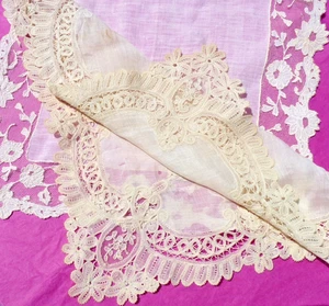DUO alte BRAUT TASCHENTÜCHER aus HERZOGIN SPITZE zum restaurieren und andere... - Bild 1 von 15