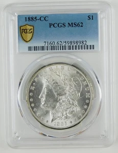 1885-CC $1 Morgan Silver Dollar PCGS MS62 BU Coin C2467 - Picture 1 of 2