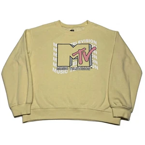 MTV Sweatshirt Womens Medium Yellow Pullover Hip Hop Rap Punk Grunge Hipster 80s - Picture 1 of 8