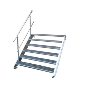 Stahltreppe 6 Stufen-Breite 130cm Variable-Höhe 90-120cm mit einseit. Geländer - Bild 1 von 5