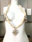 Yak Bone Beaded  Necklace With Faceted Crystal Pendants From Katmandu .Fl43