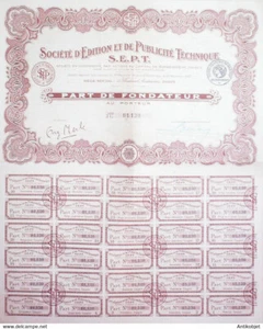 S.E.P.T (Sté d'édition & publicité technique) action 100 fr Paris 1924 - Imagen 1 de 1