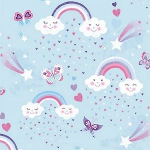 STUDIO E's "UNICORN KISSES" - FAT QUARTER FABRIC - LIGHT BLUE - RAINBOW, - Picture 1 of 9