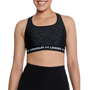 NWT Women's Under Armour Printed Black Crossback Mid Impact Sports Bra - Picture 1 of 2