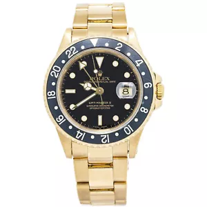 Rolex GMT-Master II 16718 Oyster 18K Yellow Gold Black Dial Auto Men Watch 40mm - Picture 1 of 6