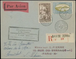 1937, GUADELOUPE, FIRST AIR DISPATCH REG. COVER FOR AMERICA TO NORTH EUROPE - Picture 1 of 2