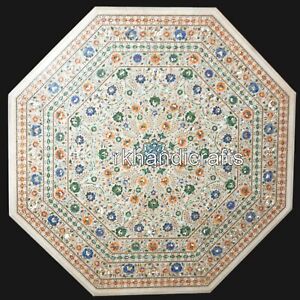 60 Inches Marble Dining Table Top Multicolor Stone Inlay Work Hotel Decor Table