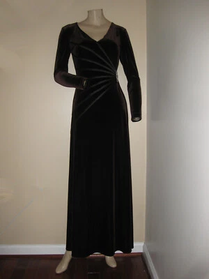 Vestido de noche formal vintage TADASHI Petite marrón profundo en forma de terciopelo PXS Foto 1 de 4
