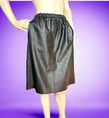 Falda Saks Fifth Avenue Piel de Cordero Cuero Negro Bolsillos Cintura Elástica Suave 6 Foto 1 de 4
