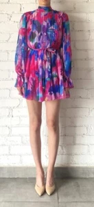 Hemant & Nandita Vesa Chiffon Mini Dress Multicolor Womens Size Large - Picture 1 of 6