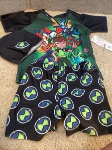 Nuovo set da bagno Ben 10 Rashguard - maniche corte - pantaloncini e cuffia da bagno - taglia 140 - Foto 1 di 16