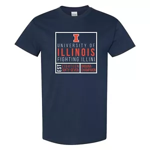 Illinois Fighting Illini Box Label Short Sleeve T-Shirt - Navy - Picture 1 of 7