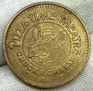 rare 22 mm 1982 CHUCK E CHEESE TOKEN BRASS retro vintage video arcade gaming CEC - Picture 1 of 2