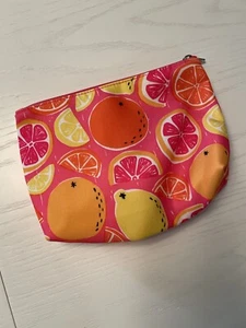 Clinique Cosmetic Makeup Bag Pouch Neon Fruit Orange Colors Zip Closure 9" x 7" - Picture 1 of 5