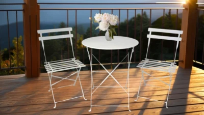 KYNAST Bistroset Weiß 3tlg. klappbar Garnitur Tisch Stühle Garten Balkon Camping - Bild 1 von 4