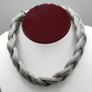 Grob Mesh geflochten verdreht Halsband Halskette silberfarben Metall 14" Länge - Bild 1 von 7